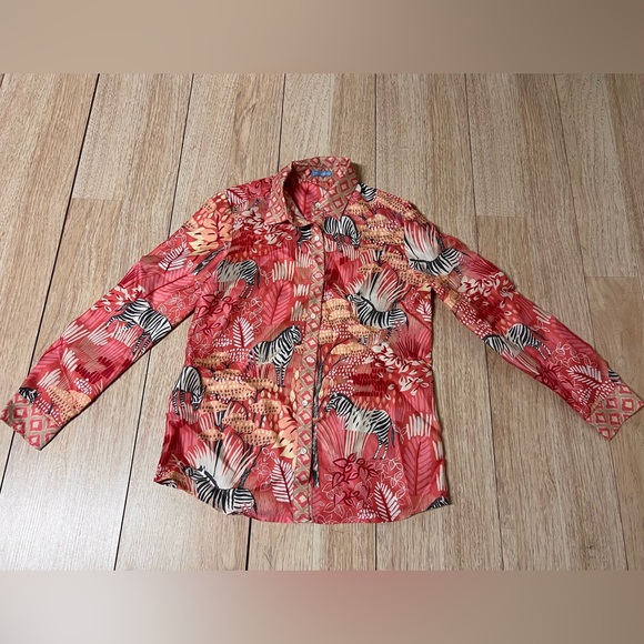 J. McLaughlin Darcey Silk Shirt Equine Garden Diamond Button Down - Picture 3 of 6